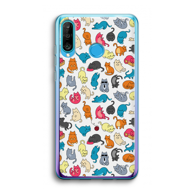 Kleurrijke katten: Huawei P30 Lite Transparant Hoesje