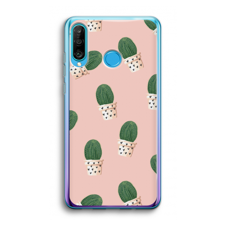 Cactusprint roze: Huawei P30 Lite Transparant Hoesje