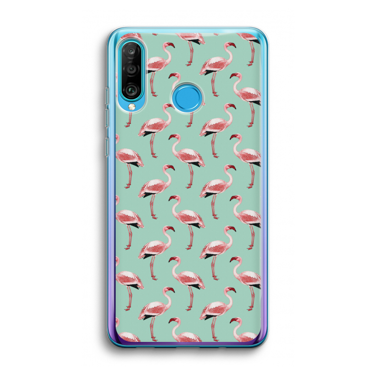 Flamingoprint groen: Huawei P30 Lite Transparant Hoesje