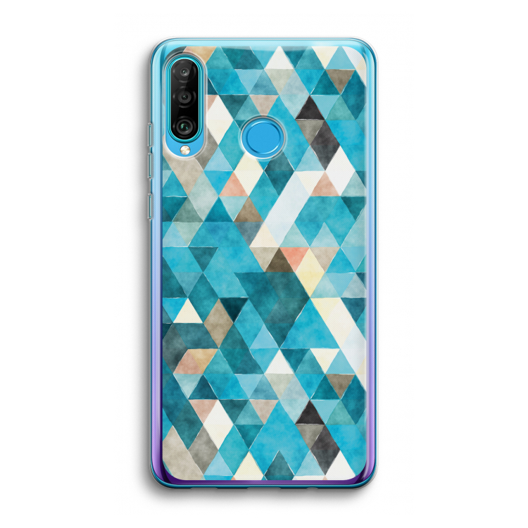 Gekleurde driehoekjes blauw: Huawei P30 Lite Transparant Hoesje