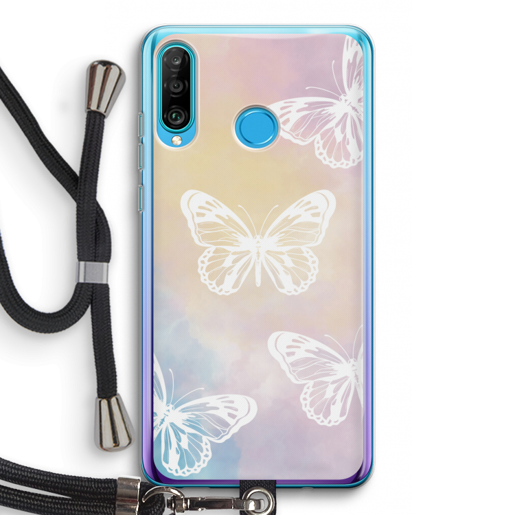White butterfly: Huawei P30 Lite Transparant Hoesje met koord