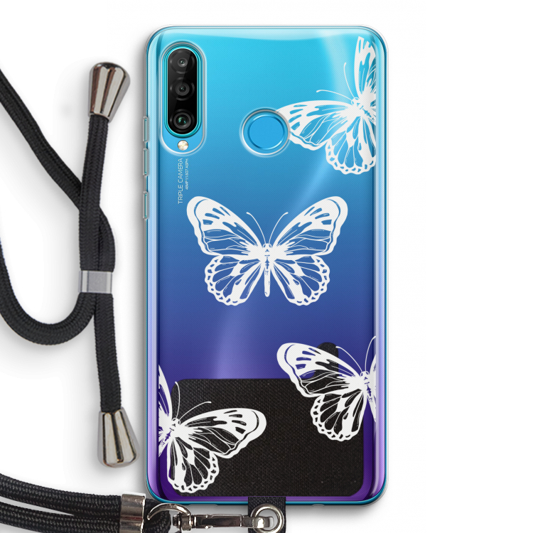 White butterfly: Huawei P30 Lite Transparant Hoesje met koord