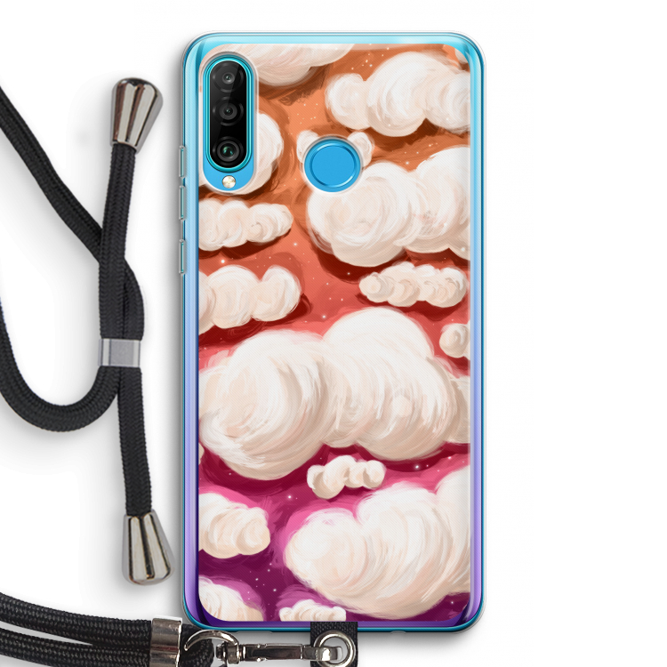 Katoen Wolken: Huawei P30 Lite Transparant Hoesje met koord