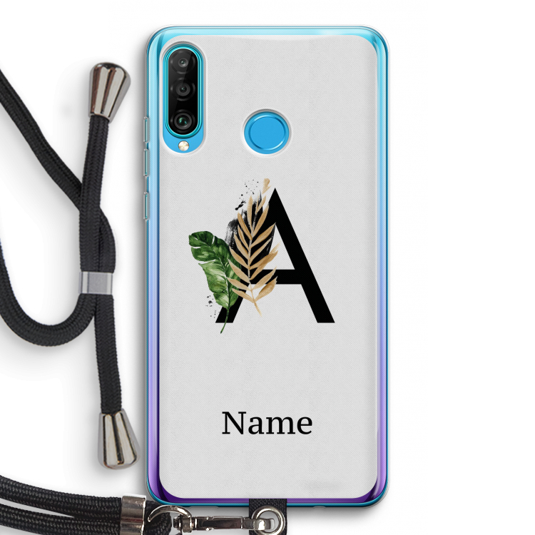 Charcoal Flora: Huawei P30 Lite Transparant Hoesje met koord