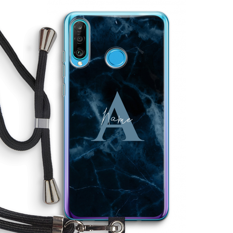 Midnight Marble: Huawei P30 Lite Transparant Hoesje met koord