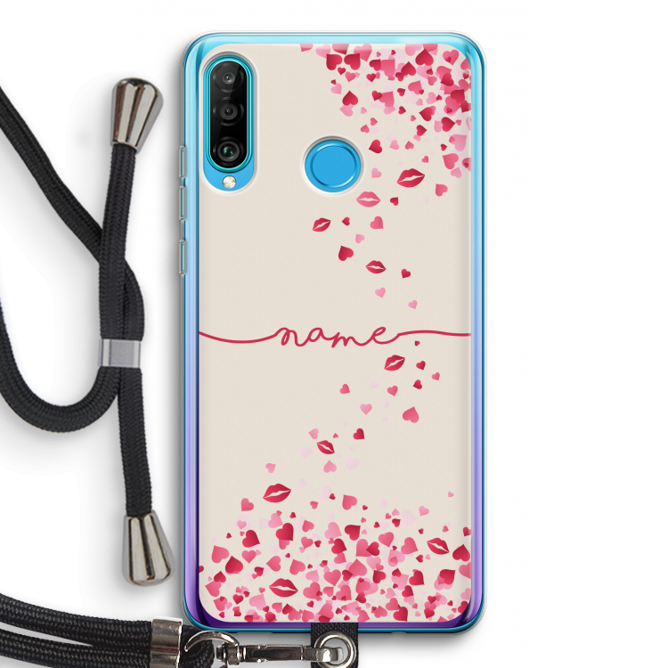 Hartjes en kusjes: Huawei P30 Lite Transparant Hoesje met koord