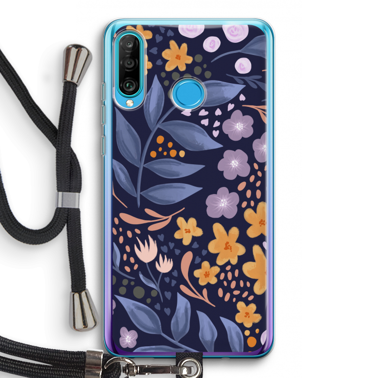Flowers with blue leaves: Huawei P30 Lite Transparant Hoesje met koord