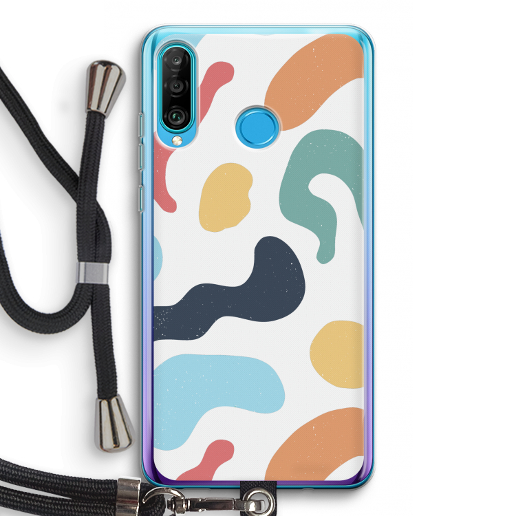 Memphis Shapes Blue: Huawei P30 Lite Transparant Hoesje met koord
