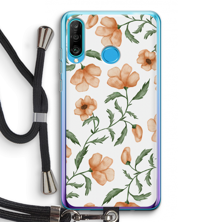 Peachy flowers: Huawei P30 Lite Transparant Hoesje met koord
