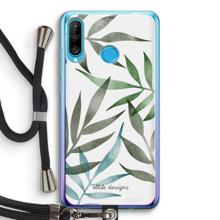 Tropical watercolor leaves: Huawei P30 Lite Transparant Hoesje met koord