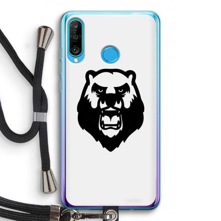 Angry Bear (white): Huawei P30 Lite Transparant Hoesje met koord