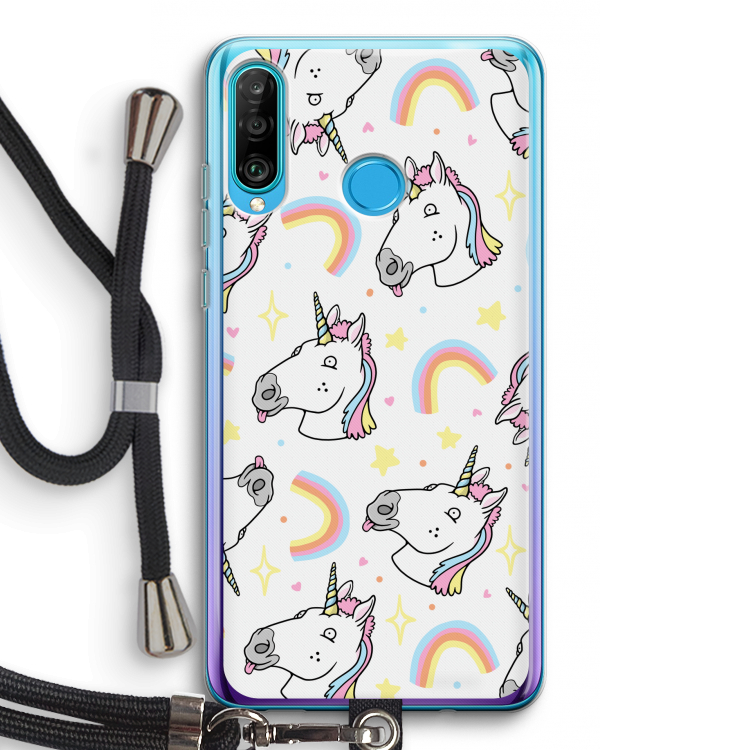 Rainbow Unicorn: Huawei P30 Lite Transparant Hoesje met koord