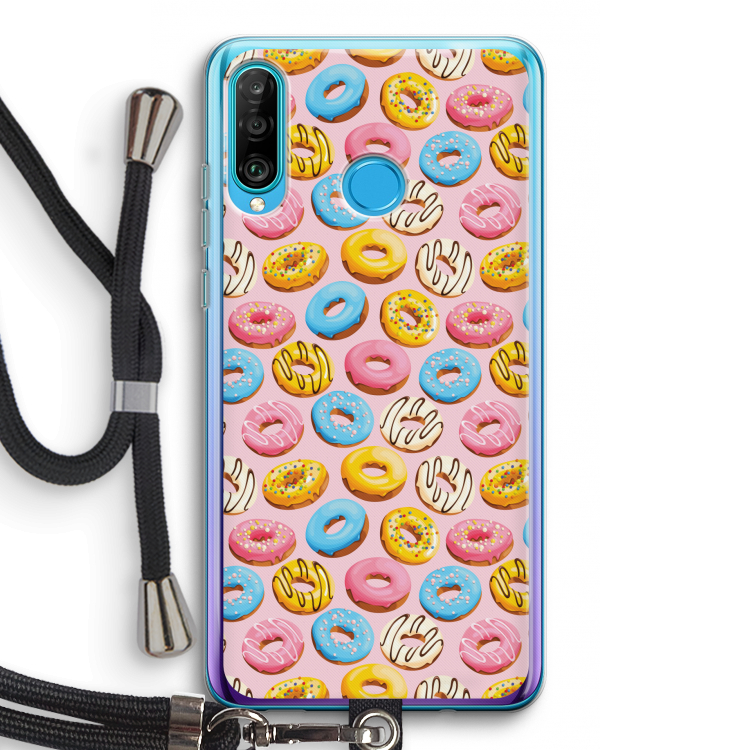 Pink donuts: Huawei P30 Lite Transparant Hoesje met koord