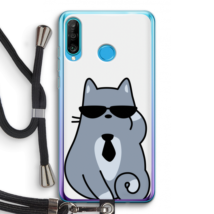 Cool cat: Huawei P30 Lite Transparant Hoesje met koord