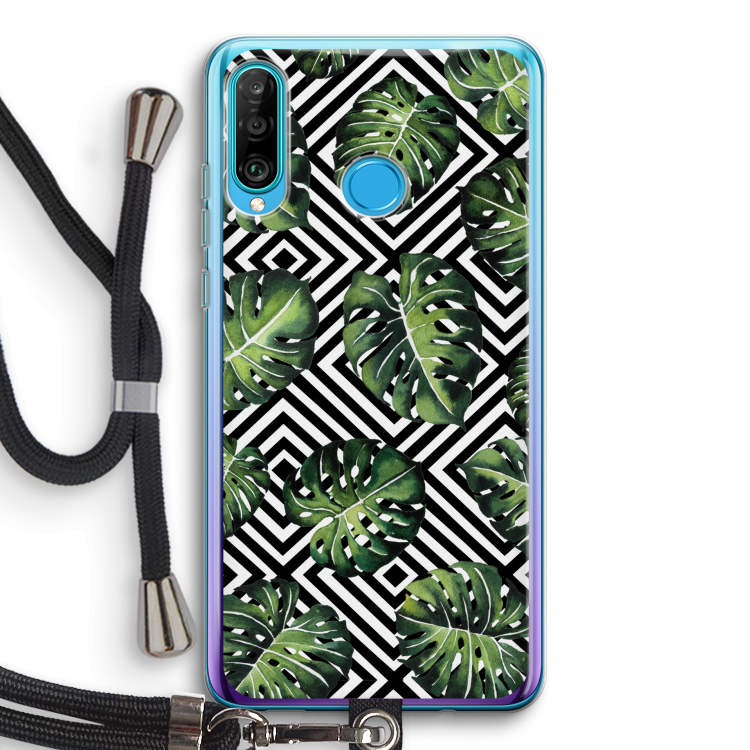Geometrische jungle: Huawei P30 Lite Transparant Hoesje met koord