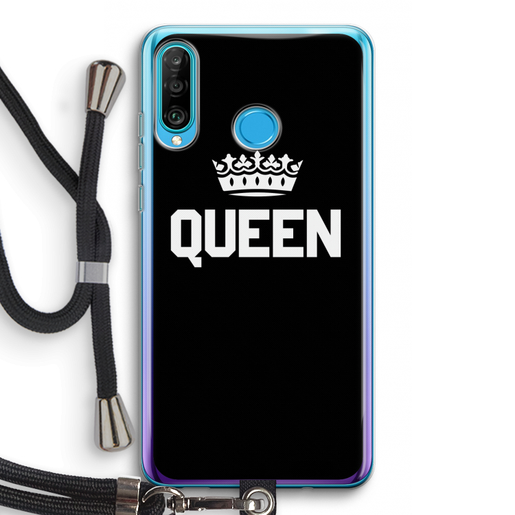 Queen zwart: Huawei P30 Lite Transparant Hoesje met koord