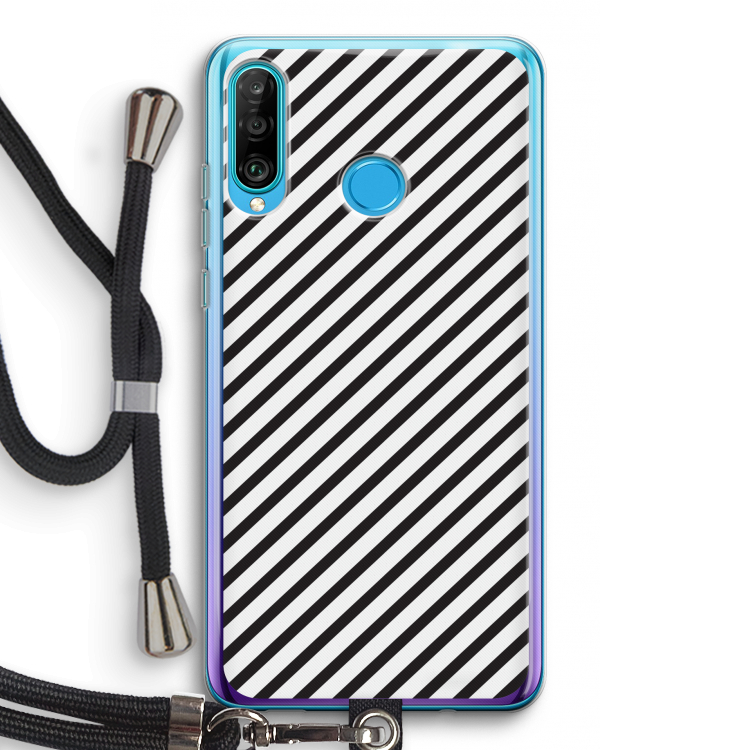 Strepen zwart-wit: Huawei P30 Lite Transparant Hoesje met koord