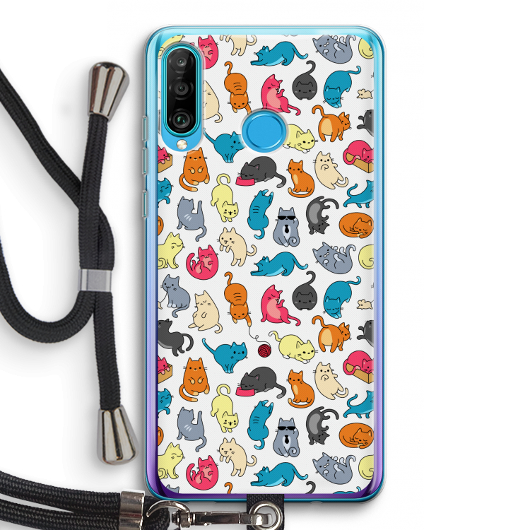Kleurrijke katten: Huawei P30 Lite Transparant Hoesje met koord