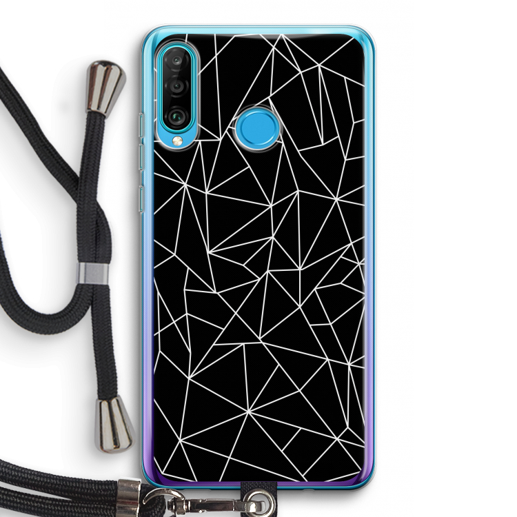 Geometrische lijnen wit: Huawei P30 Lite Transparant Hoesje met koord