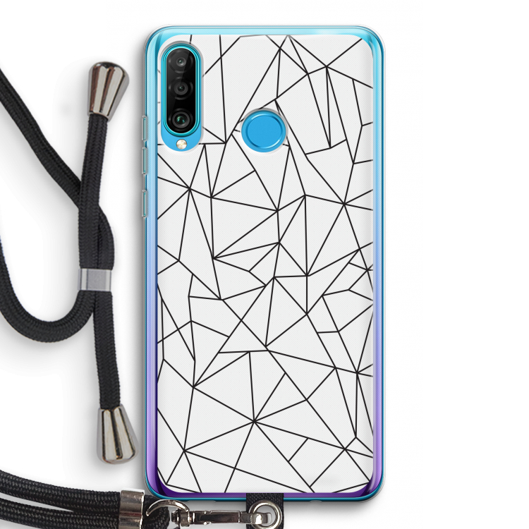 Geometrische lijnen zwart: Huawei P30 Lite Transparant Hoesje met koord