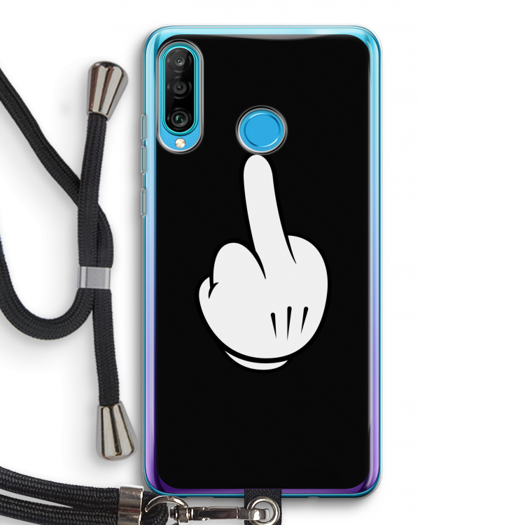 Middle finger black: Huawei P30 Lite Transparant Hoesje met koord