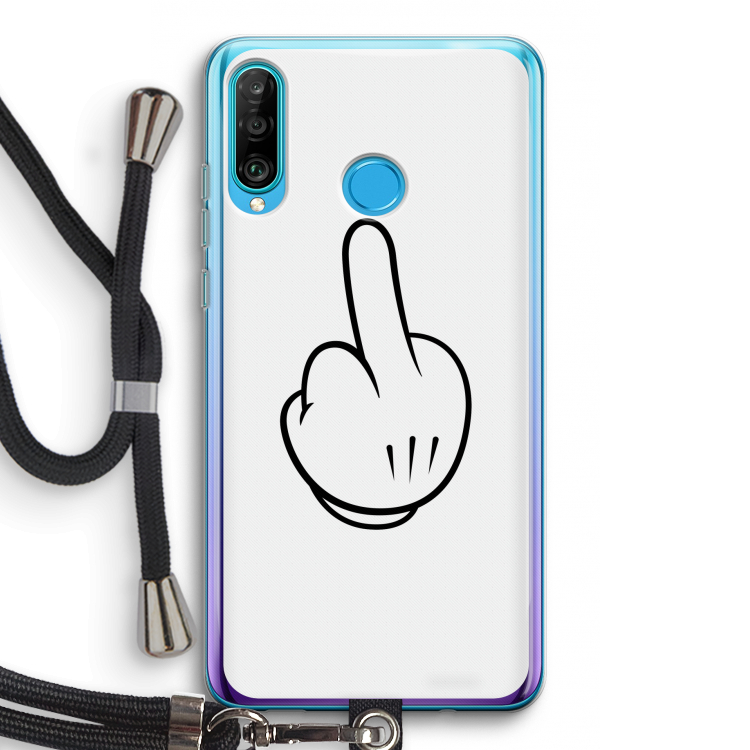 Middle finger white: Huawei P30 Lite Transparant Hoesje met koord