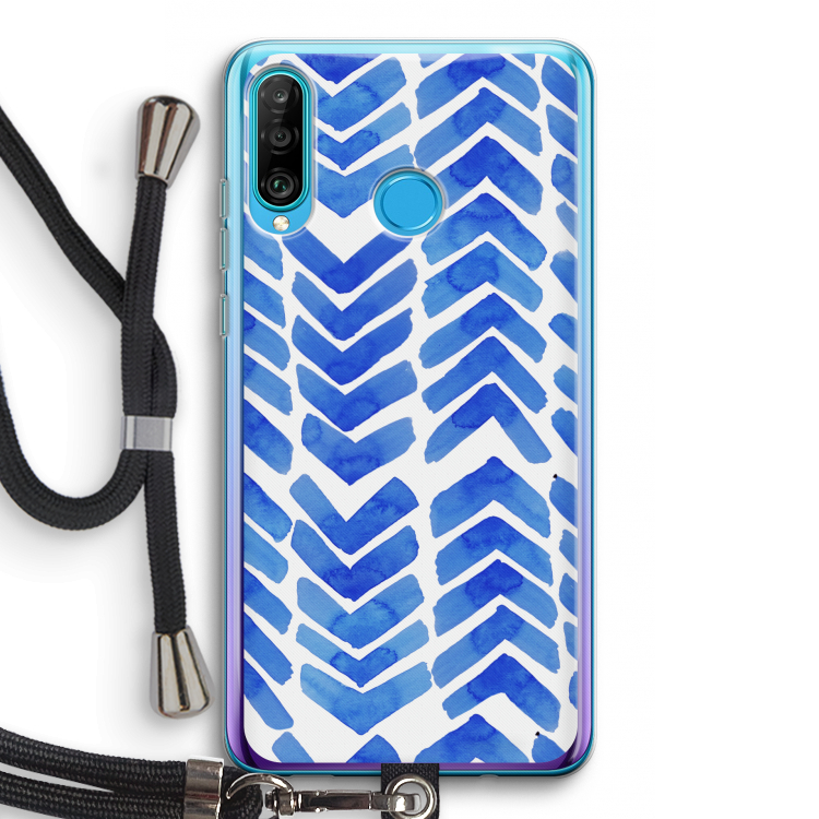 Blauwe pijlen: Huawei P30 Lite Transparant Hoesje met koord