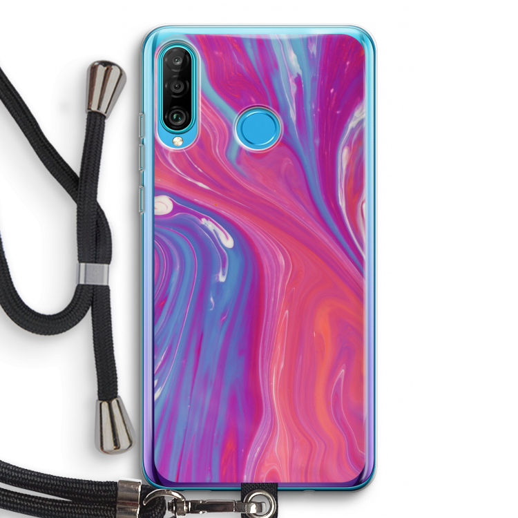 Paarse stroom: Huawei P30 Lite Transparant Hoesje met koord