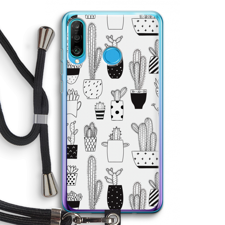 Cactusmotief: Huawei P30 Lite Transparant Hoesje met koord