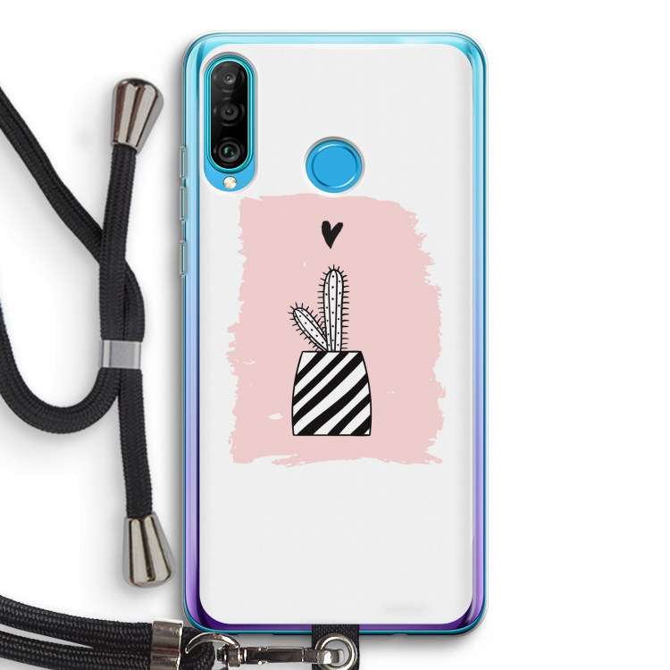 Zwart-wit cactus: Huawei P30 Lite Transparant Hoesje met koord