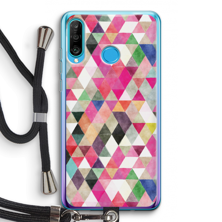 Gekleurde driehoekjes: Huawei P30 Lite Transparant Hoesje met koord