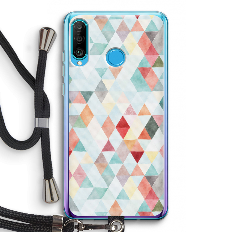 Gekleurde driehoekjes pastel: Huawei P30 Lite Transparant Hoesje met koord