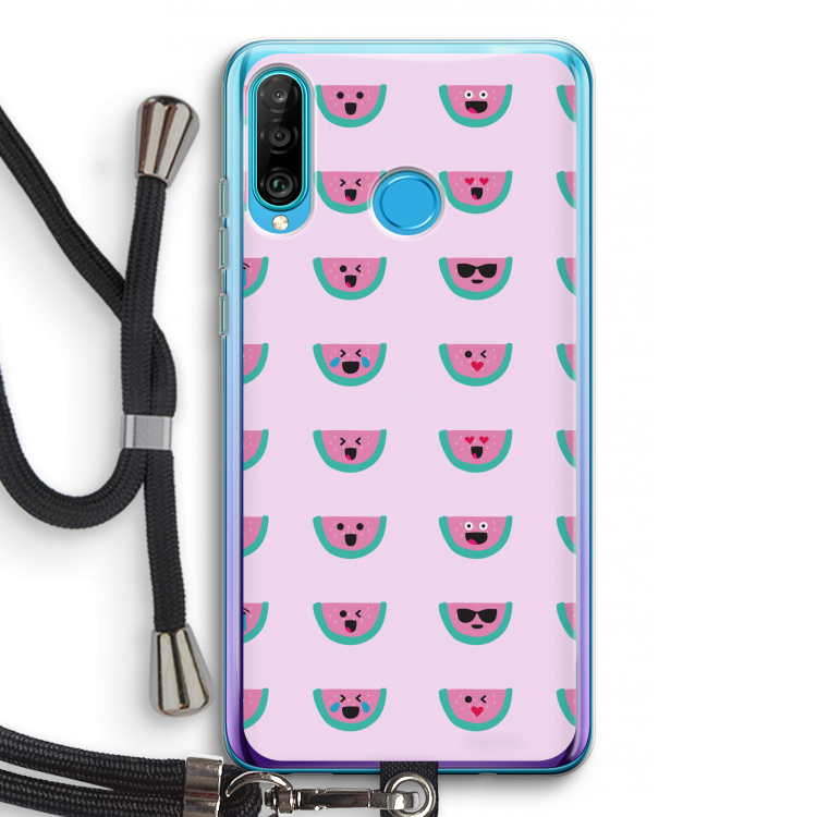 Smiley watermeloenprint: Huawei P30 Lite Transparant Hoesje met koord