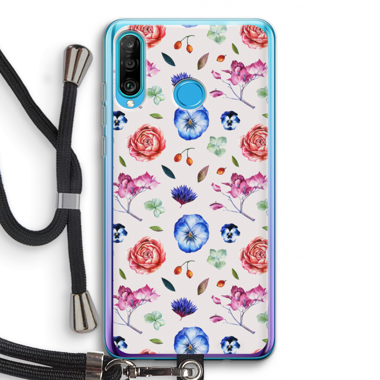 Bloemetjes: Huawei P30 Lite Transparant Hoesje met koord