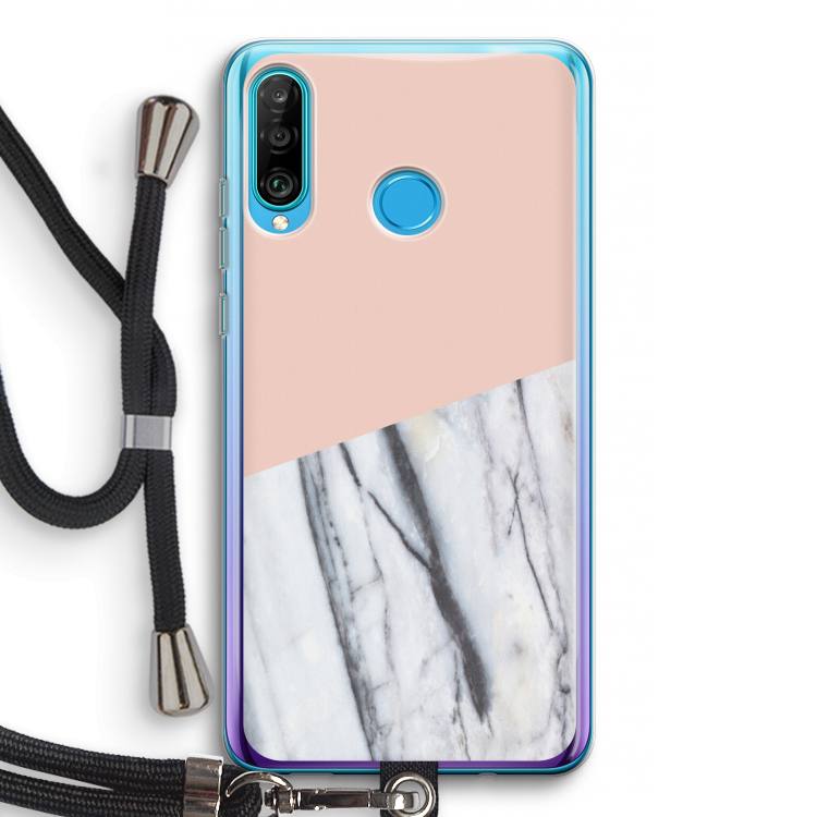 A touch of peach: Huawei P30 Lite Transparant Hoesje met koord