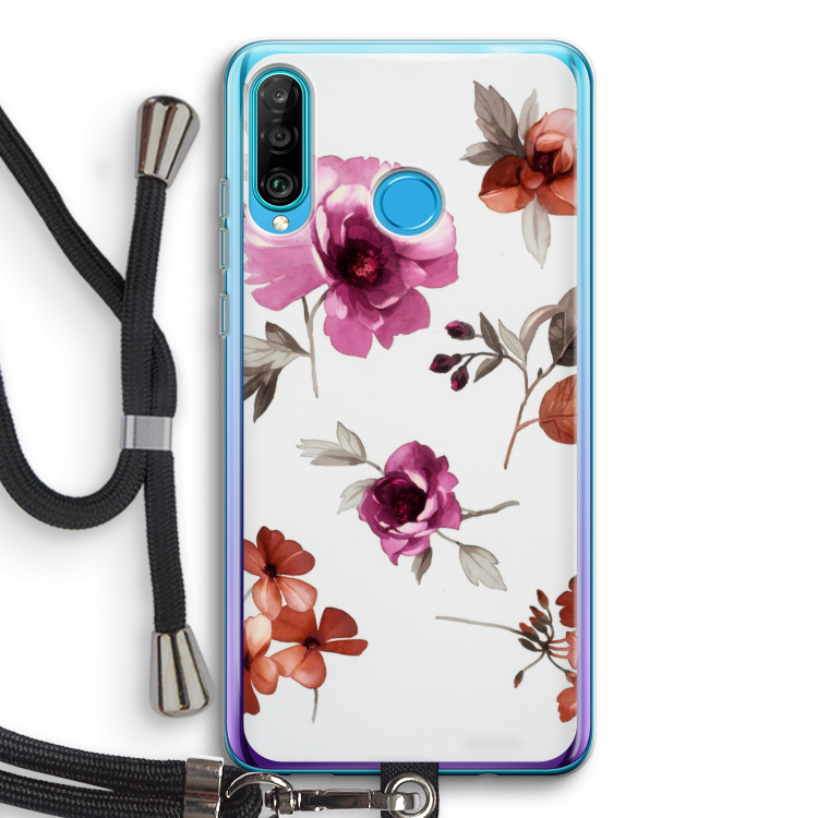 Geschilderde bloemen: Huawei P30 Lite Transparant Hoesje met koord