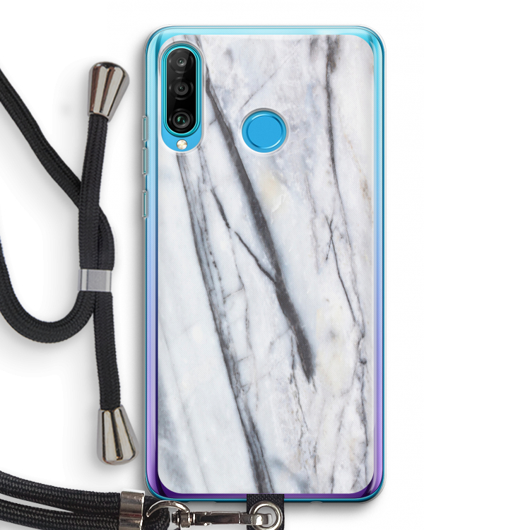 Gestreepte marmer: Huawei P30 Lite Transparant Hoesje met koord