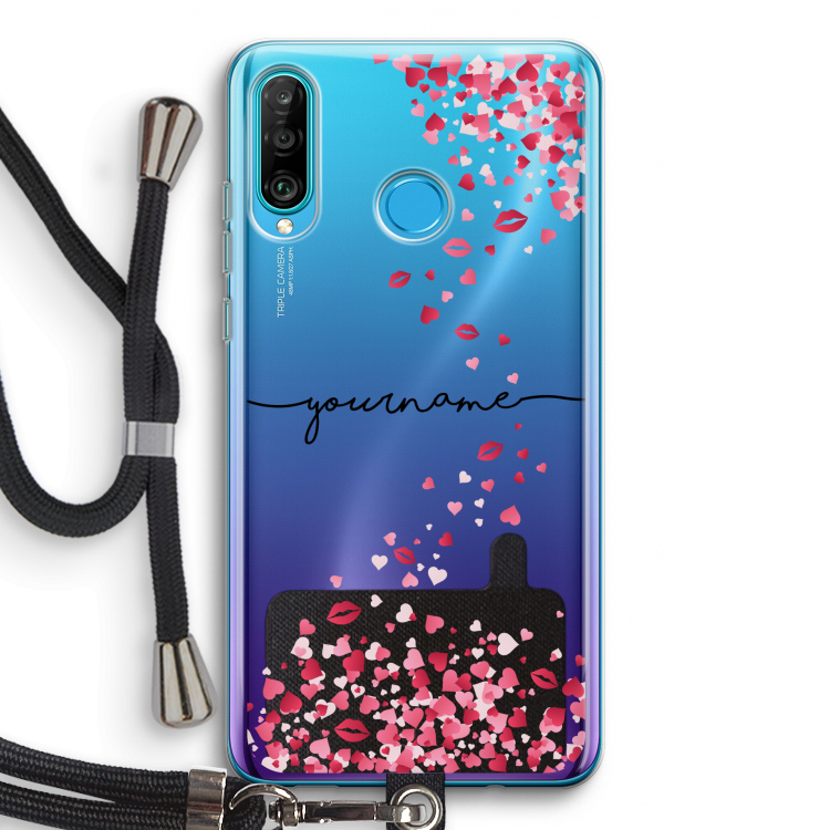 Hartjes en kusjes: Huawei P30 Lite Transparant Hoesje met koord