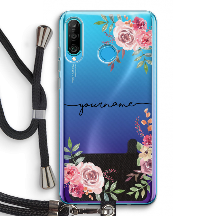 Rozen: Huawei P30 Lite Transparant Hoesje met koord