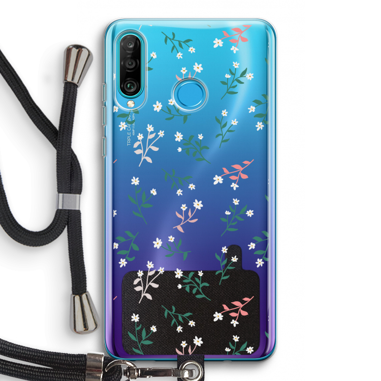 Small white flowers: Huawei P30 Lite Transparant Hoesje met koord