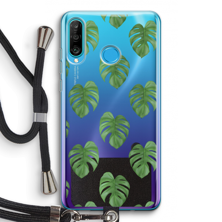 Monstera leaves: Huawei P30 Lite Transparant Hoesje met koord