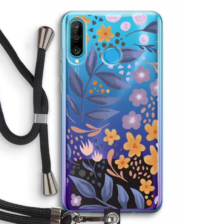 Flowers with blue leaves: Huawei P30 Lite Transparant Hoesje met koord