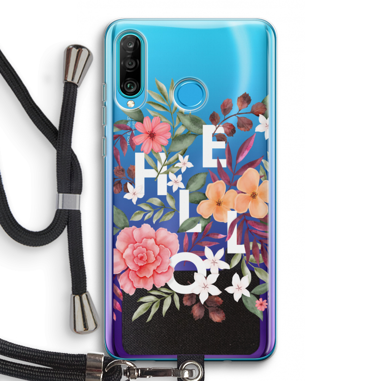 Hello in flowers: Huawei P30 Lite Transparant Hoesje met koord
