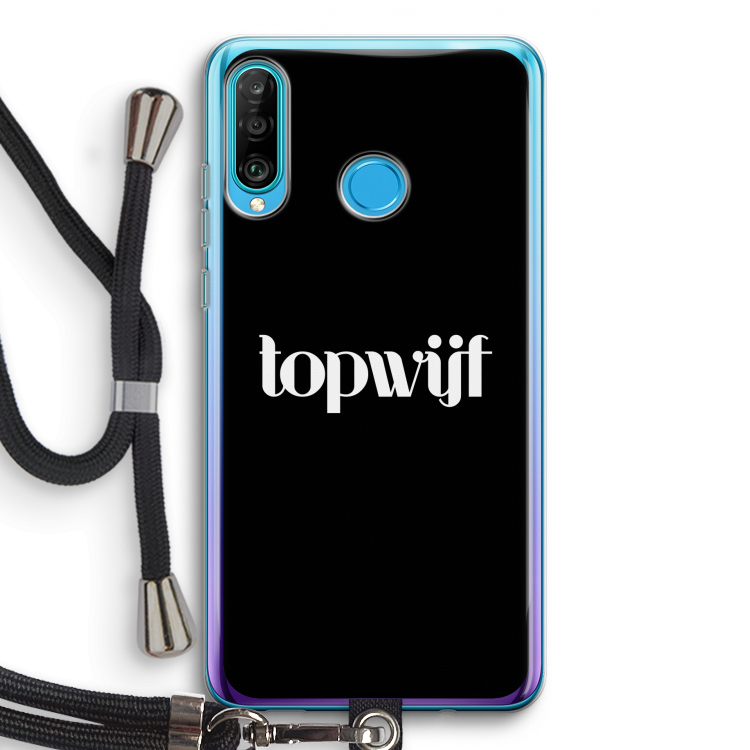 Topwijf Zwart: Huawei P30 Lite Transparant Hoesje met koord