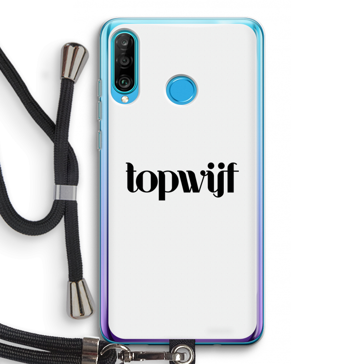 Topwijf Wit: Huawei P30 Lite Transparant Hoesje met koord