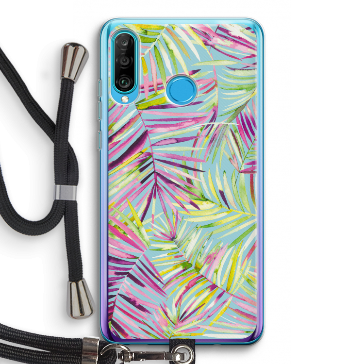 Tropical Palms Blue: Huawei P30 Lite Transparant Hoesje met koord