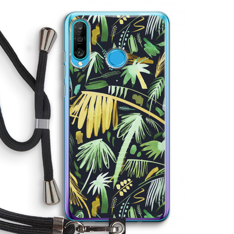 Tropical Palms Dark: Huawei P30 Lite Transparant Hoesje met koord
