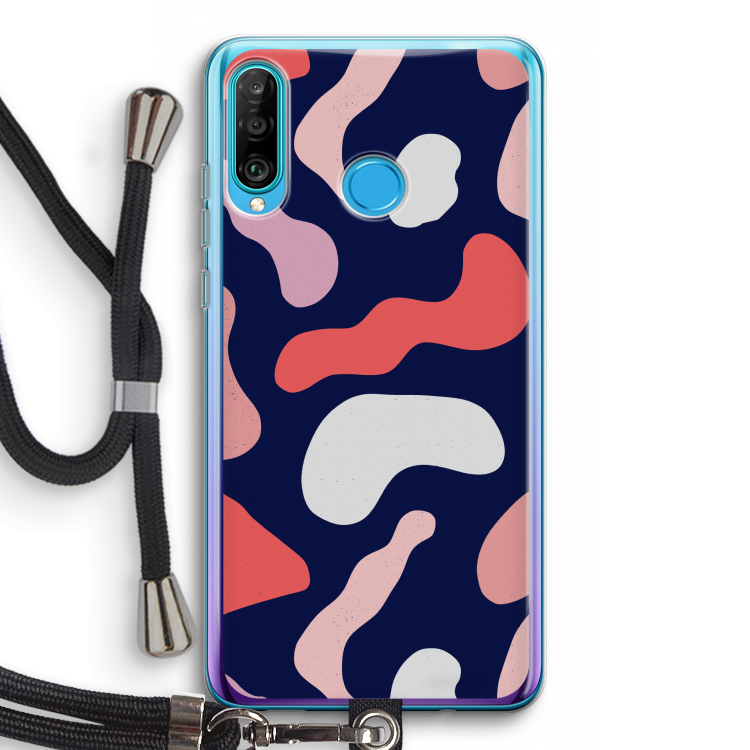 Memphis Shapes Pink: Huawei P30 Lite Transparant Hoesje met koord
