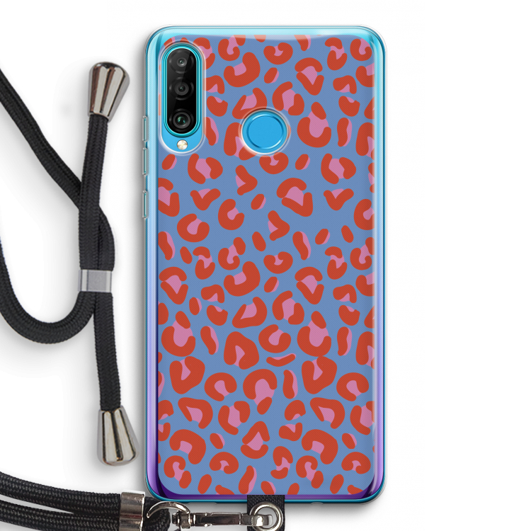 Leopard blue: Huawei P30 Lite Transparant Hoesje met koord