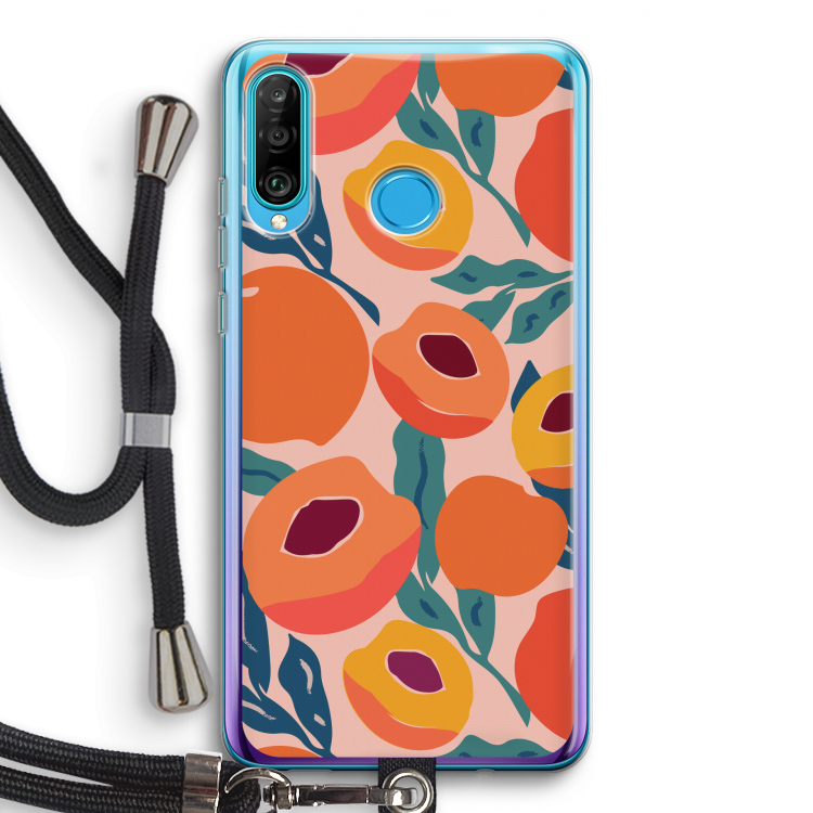Perzik: Huawei P30 Lite Transparant Hoesje met koord